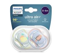 Philips Avent Lot de 2 sucettes Ultra Air sans BPA pour les bébés âgés de 0 à 6 mois, Perroquet/Ananas (modèle SCF085/12)