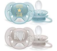 Philips Avent Lot de 2 sucettes ultra-douces sans BPA pour les bébés âgés de 6 à 18 mois, Bleu/Gris (modèle SCF223/01)