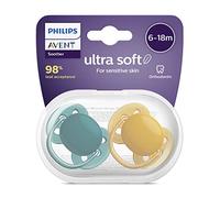 Philips Avent Lot de 2 sucettes ultra-douces sans BPA pour les bébés âgés de 6 à 18 mois, Vert foncé/Jaune (modèle SCF091/04)