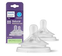 Philips Avent Lot de 2 tétines pour biberon à Réponse Naturelle 0% BPA, Débit 1 pour Nouveau-né de 0 mois (Modèle SCY961/02)