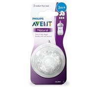 Philips Avent Lot de 2 tétines pour biberons Natural débit moyen 3 trous pour les bébés de 3 mois et + (Modèle SCF043/27)