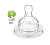 Philips Avent Lot de 2 tétines pour biberons Natural débit lent 2 trous pour les bébés de 1 mois et + (Modèle SCF042/27)