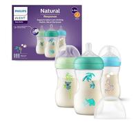 Philips Avent Natural Response - Biberons 260 ml (9 oz) avec tétines à débit moyen (Débit 3), lot de 3, avec motifs animaux tropicaux, SCY903/73
