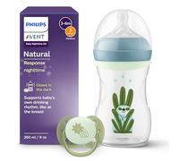 Philips Avent Natural Response Pack nuit - biberon 260 ml avec tétine à débit moyen (débit 3), anneau de biberon phosphorescent, sucette nuit ultra-douce, motif petit paresseux endormi, SCD838/17