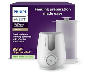 PHILIPS Avent Premium - Chauffe-biberon et stérilisateur 2 en 1 de type bain-marie et conforme aux normes hospitalières, avec capteur intelligent de la température, SCF359/00