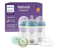 Philips Avent Réponse Naturelle Pack de Nuit - SCD838/20 | 3 Biberons de 260 ml avec Tétine à Débit Moyen (3), Anneau Phosphorescent, 2 Sucettes Ultra Soft, Motifs Animaux Endormis