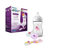 Philips Avent SCD287/25 Pack cadeau Biberon Natural 260ml + 2 sucettes + attache-sucette, motif Licorne