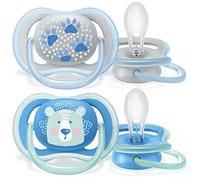 Philips Avent SCF085/03 2 sucettes ULTRA AIR - Bleu - Décor Ours 6/18 mois