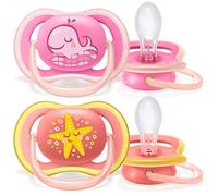 Philips AVENT SCF085/04 2 sucettes ULTRA AIR - Rose - Décor Etoile/baleine 6/18 mois