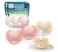 Philips AVENT SCF091/47 Lot de 4 tétines ultra douces, design orthodontique, pour bébé de 0 à 6 mois, collerette flexible, tétine symétrique en silicone sans BPA, 2 housses de stérilisation