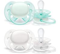 Philips Avent SCF210/03 Lot de 2 tétines ultra douces, 0 à 6 mois, blanc arctique/vert