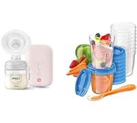 Philips Avent SCF395/11, Tire-Lait Electrique Simple, Tétine 0 mois et +, Biberon 125 ml + Philips Avent SCF721/20 Pots de conservation 10x180 ml & 10x240 ml, Couvercles associés & Cuillère de Sevrage