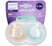 Philips AVENT Sucette Ultra Soft en silicone +0 mois pour peaux sensibles motif Lot de 2 sans BPA