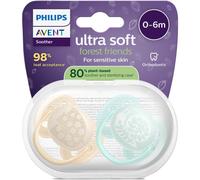 Philips AVENT Sucette Ultra Soft en silicone +0 mois pour peaux sensibles motif Lot de 2 sans BPA