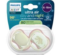 Philips AVENT – Sucettes orthodontiques Ultra Air Day & Night – Décor pastel – 6–18 mois 2 sucettes