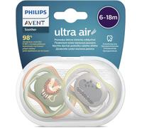 Philips Avent Sucette Ultra Air 2 Pack De 6-18 M 9SCF085/17 Lion/Hippo