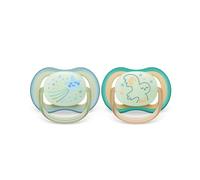 Philips Avent Sucette ultra air - 2 sucettes légères, aérées et phosphorescentes pour bébés âgés de 0 à 6 mois, sans BPA, avec étui de transport stérilisateur, Jaune (modèle SCF376/18)