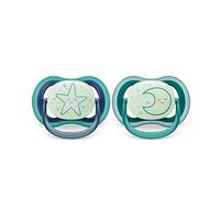 Philips Avent Sucette ultra air - 2 sucettes légères, aérées et phosphorescentes pour bébés âgés de 6 à 18 mois, sans BPA, avec étui de transport stérilisateur, Bleu (modèle SCF376/13)