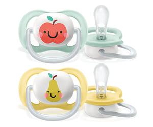 Philips Avent Sucette ultra air, pour 0 à 6 mois, orthodontique et 0% BPA, 2 pièces, avec boîtier de stérilisation et de transport, SCF080/17
