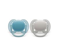 Philips Avent Sucette ultra-douce - 2 sucettes douces et flexibles pour bébés âgés de 6 à 18 mois, sans BPA, avec étui de transport stérilisateur (modèle SCF091/17)
