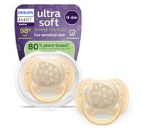 Philips Avent Sucette ultra-douce - Tétine orthodontique, pour bébés de 0 à 6 mois, collerette souple, en silicone d'origine végétale, sans BPA, avec étui de stérilisation, SCF092/06