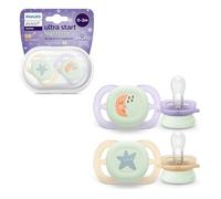 Philips Avent Sucettes de nuit Ultra Start, orthodontiques pour nouveau-nés de 0-2 mois, phosphorescentes, sans BPA, avec étui de stérilisation et de transport, lot de 2, SCF075/07