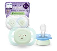 Philips Avent Sucettes de nuit ultra start - Orthodontiques, pour nouveau-nés, phosphorescentes, tétine symétrique en silicone souple, sans BPA, avec étui de stérilisation, lot de 2, SCF075/18