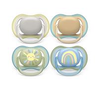 Philips Avent, Sucettes légères et aérées pour bébés âgés de 0 à 6 mois, sans BPA et avec étui de transport stérilisateur, Lot de 4, modèle SCF085/65