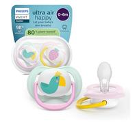 Philips Avent Sucettes ultra air - Orthodontiques, pour bébés de 0 à 6 mois, tétine souple symétrique en silicone, sans BPA, avec étui de stérilisation, lot de 2, SCF080/24