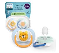 Philips Avent Sucettes ultra air - Orthodontiques, pour bébés de 0 à 6 mois, tétine souple symétrique en silicone, sans BPA, avec étui de stérilisation, lot de 2, SCF080/23