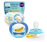 Philips Avent Sucettes ultra air - Orthodontiques, pour bébés de 6 à 18 mois, tétine souple symétrique en silicone, sans BPA, avec étui de stérilisation, lot de 2, SCF080/26