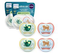 Philips Avent Sucettes ultra air - Orthodontiques, pour bébés de 0 à 6 mois, tétine symétrique en silicone souple, sans BPA, avec 2 étuis de stérilisation, lot de 4, SCF087/19
