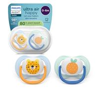 Philips Avent Sucettes ultra air - Tétines orthodontiques souple, pour bébés de 0 à 6 mois, en silicone d'origine végétale, sans BPA, avec étui de stérilisation, lot de 2, SCF080/23
