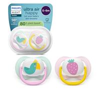 Philips Avent Sucettes ultra air - Tétines orthodontiques souples, pour bébés de 0 à 6 mois, en silicone d'origine végétale, sans BPA, avec étui de stérilisation, lot de 2, SCF080/24