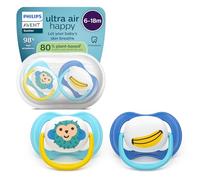 Philips Avent Sucettes ultra air - Tétines orthodontiques souples, pour bébés de 6 à 18 mois, en silicone d'origine végétale, sans BPA, avec étui de stérilisation, lot de 2, SCF080/26