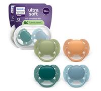 Philips Avent sucettes ultra-douces - Tétines orthodontiques, pour bébés à partir de 18 mois, collerette souple, en silicone ultra-ferme d'origine végétale, sans BPA, lot de 4, SCF093/08