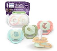 Philips Avent Sucettes Ultra-Soft nuit - forme orthodontique, 0-6 mois, phosphorescentes, collerette souple, téterelle symétrique en silicone, sans BPA, étuis de stérilisation, pack de 4, SCF094/07