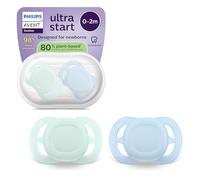 Philips Avent Sucettes ultra start - Orthodontiques, pour nouveau-nés, tétine souple symétrique en silicone, sans BPA, avec étui de stérilisation, lot de 2, SCF075/12