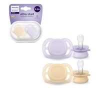 Philips Avent Sucettes Ultra Start, sucettes orthodontiques pour nouveau-nés de 0 à 2 mois, sans BPA, avec étui de stérilisation et de transport, lot de 2, SCF075/01