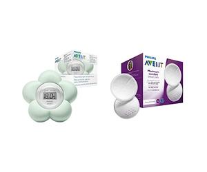 Philips Avent Thermomètre numérique de bain pour bébé, 100% étanche et mesure précise de la température (Modèle SCH480/00) & SCF254/61 60 coussinets d'allaitement jetables - jour et nuit