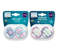 Philips Avent Ultra Air Day & Night Lot de 4 tétines pour bébé de 6 à 18 mois avec récipients de transport et de stérilisation 6-18 mois