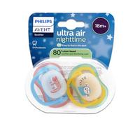 Philips AVENT Sucette Ultra Air Night SCF376/32 +18 mois 2 pièces Singe/Chat