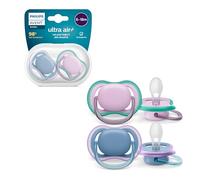 Philips Avent ultra air sucettes légères et aérées pour bébés âgés de 6 à 18 mois, 0% BPA, avec étui de transport stérilisateur, pack de 2, modèle SCF085/34