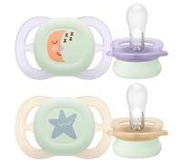 Philips Avent Sucettes de nuit Ultra Start, orthodontiques pour nouveau-nés de 0-2 mois, phosphorescentes, sans BPA, avec étui de stérilisation et de transport, lot de 2, SCF075/07