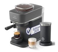 PHILIPS Baristina Machine à expresso avec mousseur à lait, Mouture, tassage et infusion automatiques, 16 bars, Format compact, Noir avec porte-filtre noir, Machine à café avec broyeur BAR308/60