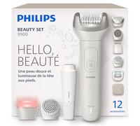 Philips Beauty Set - ensemble tout-en-un corps, visage, maillot et pieds, utilisation sans fil sur peau sèche ou humide, épilateur électrique, soin corps et peau, 12 accessoires, modèle BRE749/00