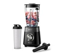 Philips Blender mixeur 5000 ProBlend Plus, 1200W, Bol verre 2L + acc., Noir | 3 vitesses + Pulse, Gourde incl, lames ProBlend, Bocal nervuré, Blender smoothie sans effort, 1,5L capacité utile (HR3031/00)