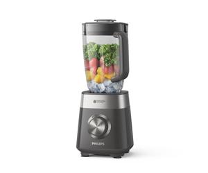 Philips Blender Série 5000 HR3020/20 1000W, Bol 2L, 3 Vitesses + Impulsion, Lames Inox, Corps Plastique Gris/Inox, Pièces Lave-Vaisselle