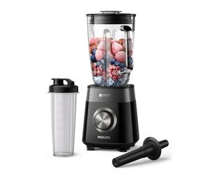 Philips Blender Series 5000 - Puissance 1200W, Bol verre, Capacité totale de 2L, 3 vitesses + Pulse, Gourde incluse, Nettoyage facile, Pièces résistantes au lave-vaisselle, Noir (HR3031/00)