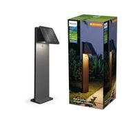 Philips Borne solaire Noire | Lumière blanche/chaude 2700K, Double lumin, Aube/Crépuscule Auto, 400 lm, 3,6 W, Certif IP44, 128 x 142 x 463 mm